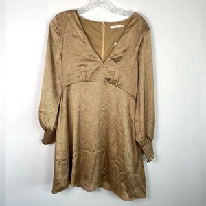 Francesca's NWT Mi Ami Black Polka Dot Gold Long Sleeve Mini Dress Size Medium